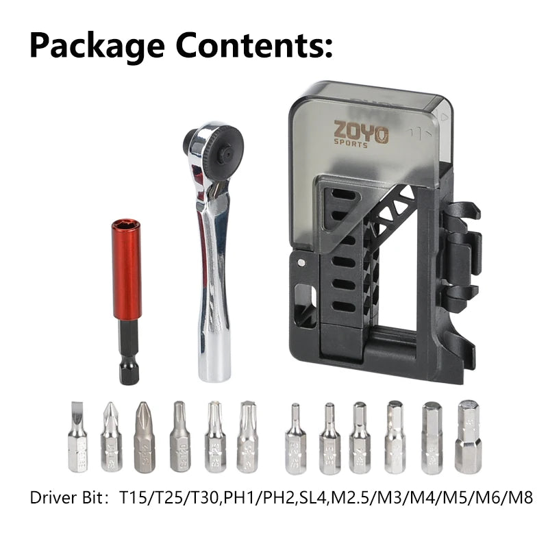 12-in-1 Ratchet Screwdriver Set for Bike Repair S2 Steel Bits