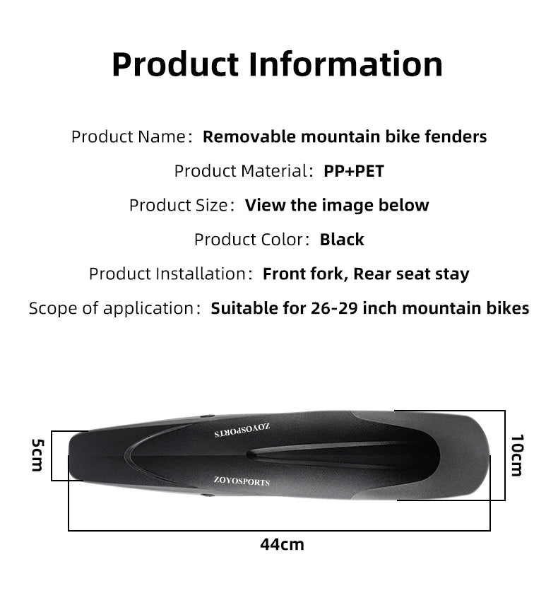 MTB Bike Mudguard Fenders 26-29 Inch Removable Quick Release Front Rear