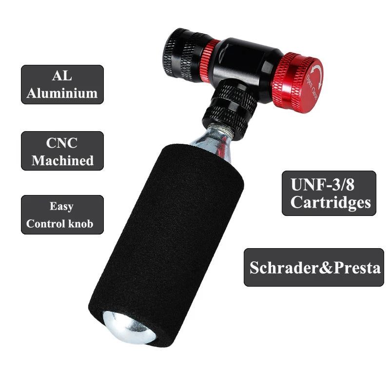 CO2-Inflator für Fahrräder Presta Schrader mit isolierter Hülle