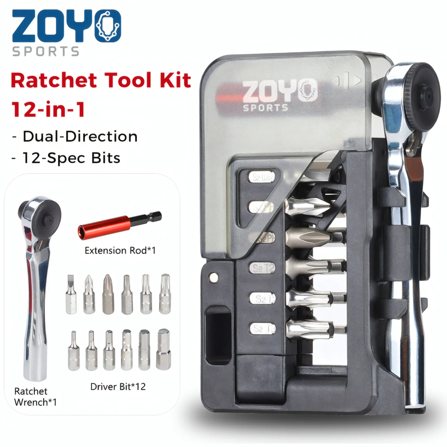 12-in-1 Ratchet Screwdriver Set for Bike Repair S2 Steel Bits