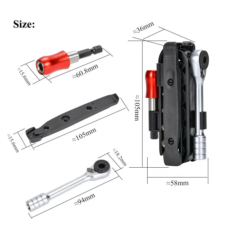 Portable Ratchet Wrench Tool Kit Multi Function Repair Tools Set with Quick Release Socket Tire Lever Screwdriver Spanner