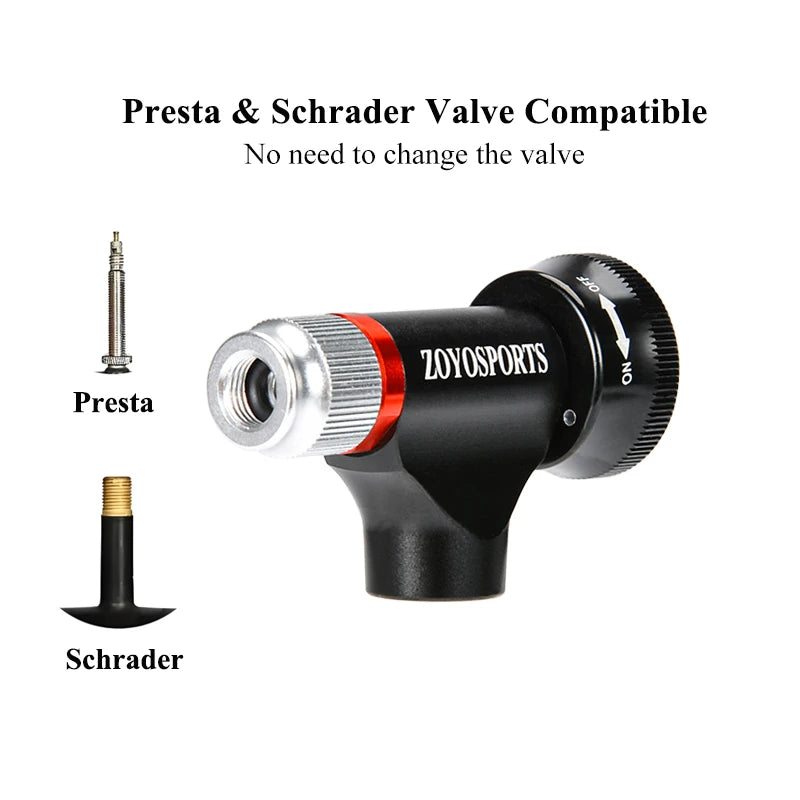 Mini inflador de CO2 con manómetro para válvulas Schrader y Presta de bicicleta