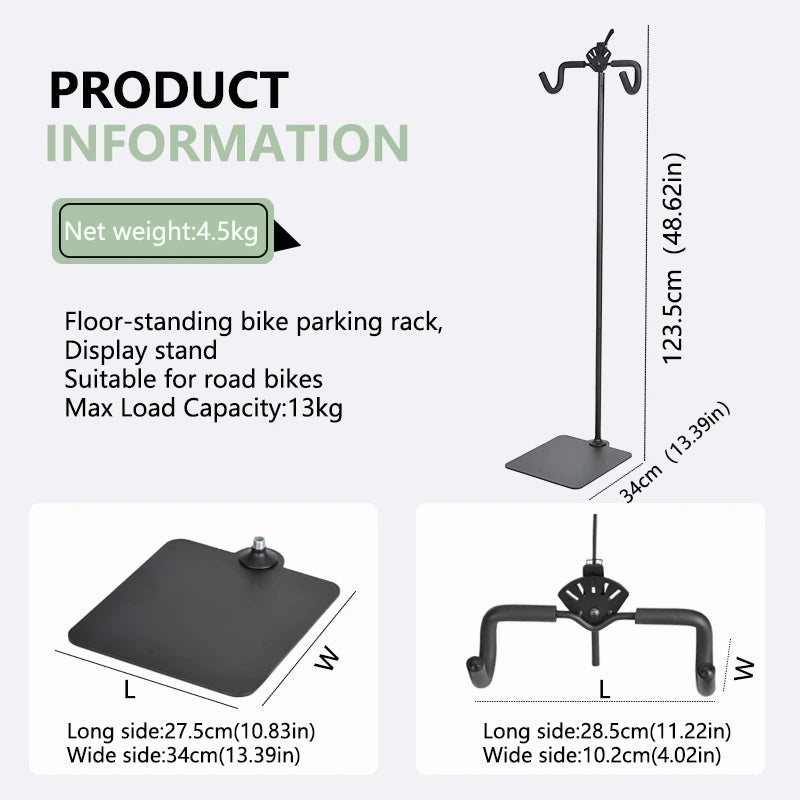 Floor Standing Bike Storage Rack Adjustable Height Carbon Steel