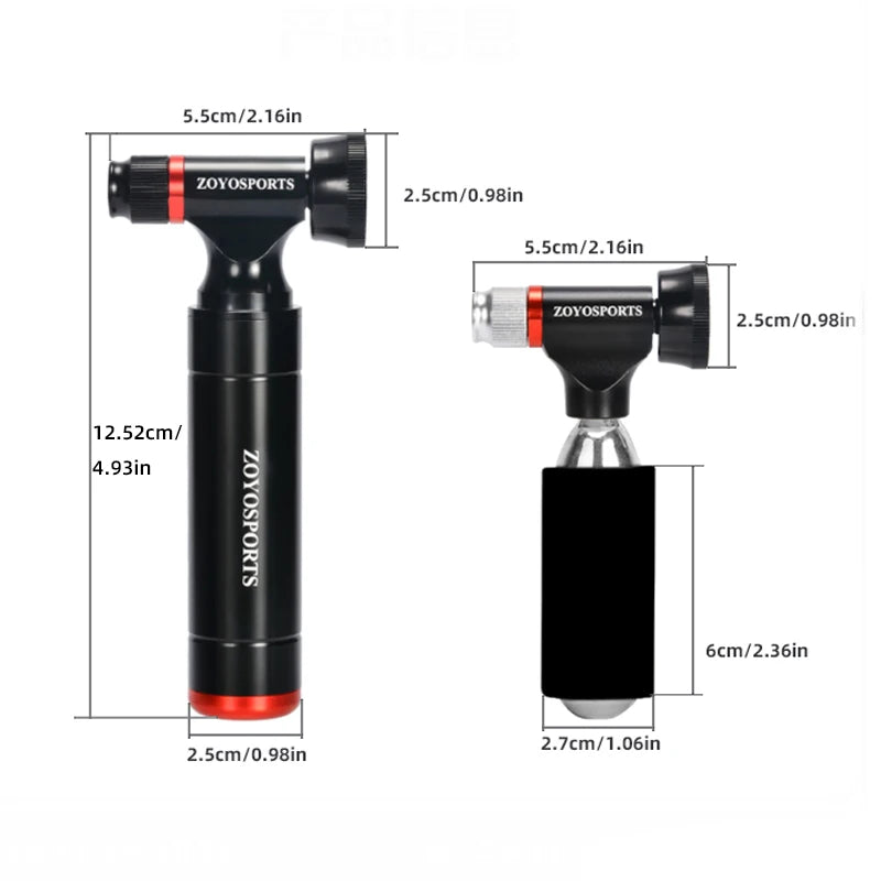 Aluminium-CO2-Fahrradpumpe mit Manometer, Schrader-Presta-Ventile
