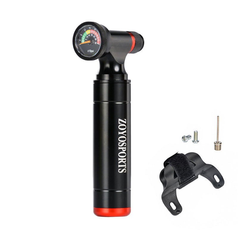 Aluminium-CO2-Fahrradpumpe mit Manometer, Schrader-Presta-Ventile