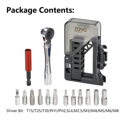 12-in-1 Ratchet Screwdriver Set for Bike Repair S2 Steel Bits