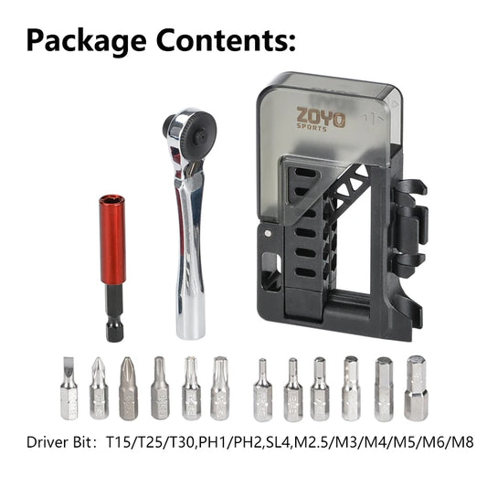 12-in-1 Ratchet Screwdriver Set for Bike Repair S2 Steel Bits