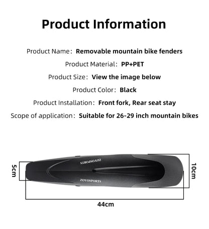MTB Bike Mudguard Fenders 26-29 Inch Removable Quick Release Front Rear