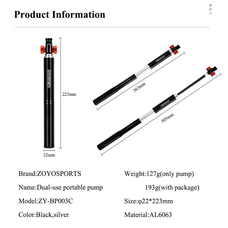Zoyosports Portable Bike Pump Dual-use Easy To Carry Pump Co2+hand Pump Aluminum Alloy Cylinderdual-valve Head 130psi Pump - Buy Dual-use Portable Pump
co2+hand Pump
portable Bike Pump
130psi Pump Product on Alibaba.com