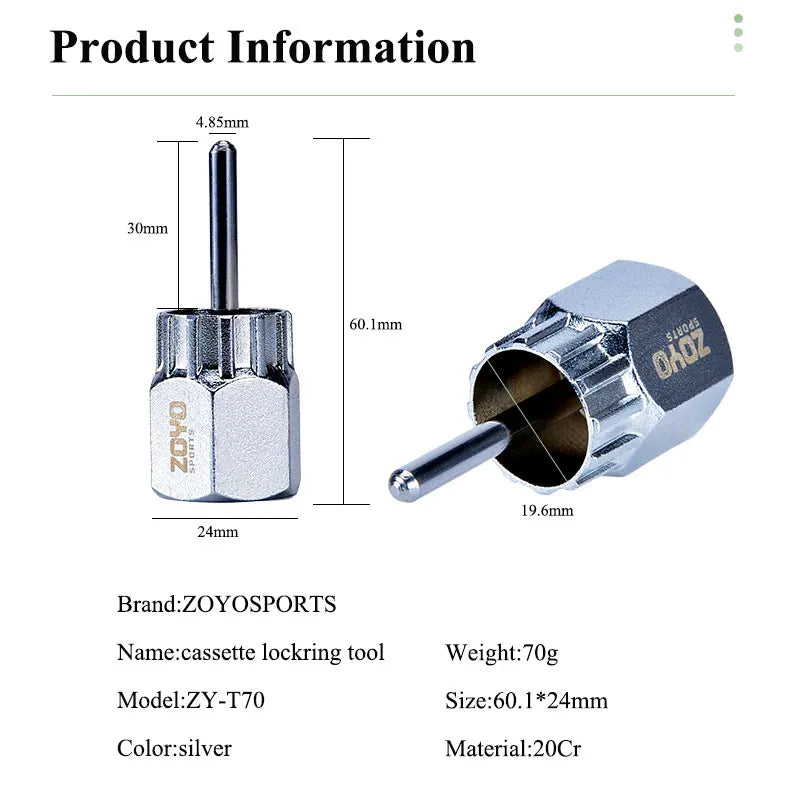 Zoyosports Zy T70 Cassette Flywheel Removal Tool 20cr Hardened Chrome Plated Sleeve Durable Silver Bike Repair