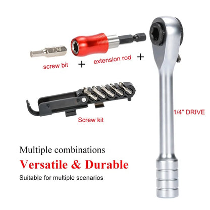 Portable Ratchet Wrench Tool Kit - Multi-Function Bike Repair Set with Socket Tire Levers