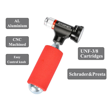Mini CO2 Inflator with Pressure Gauge for Bike Schrader Presta Valves