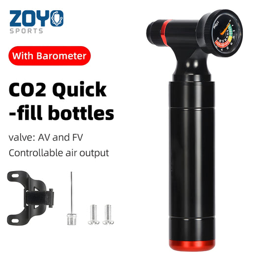 Aluminum CO2 Bike Inflator with Pressure Gauge Schrader Presta Valves