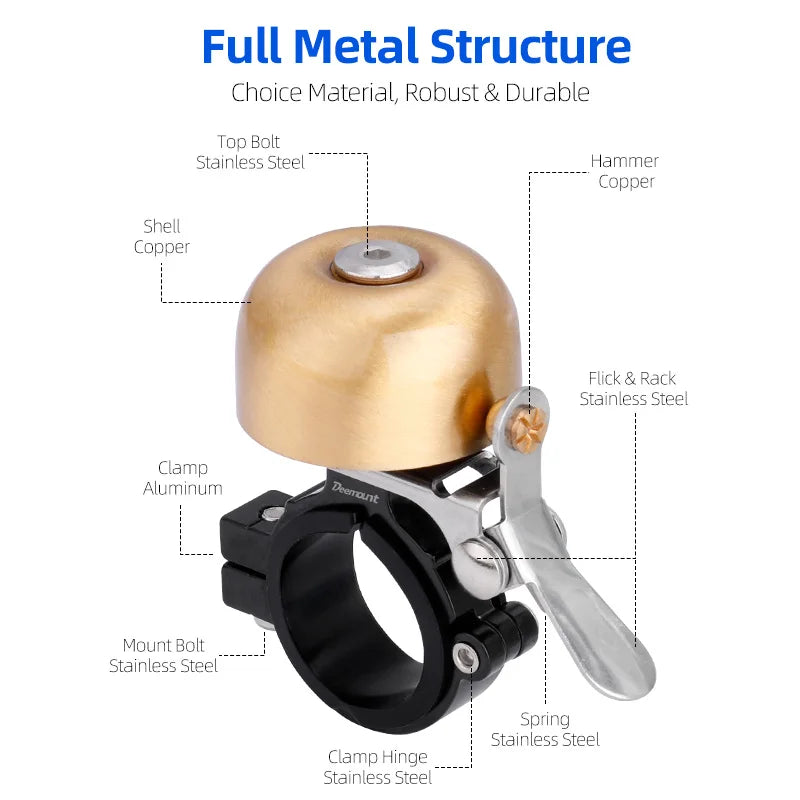 Brass Bike Bell 35mm High-Pitch 110dB Left/Right Hand Use