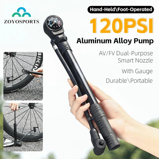 120PSI Aluminum Mini Floor Bike Pump with Pressure Gauge