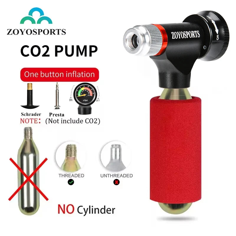 Mini CO2 Inflator with Pressure Gauge for Bike Schrader Presta Valves