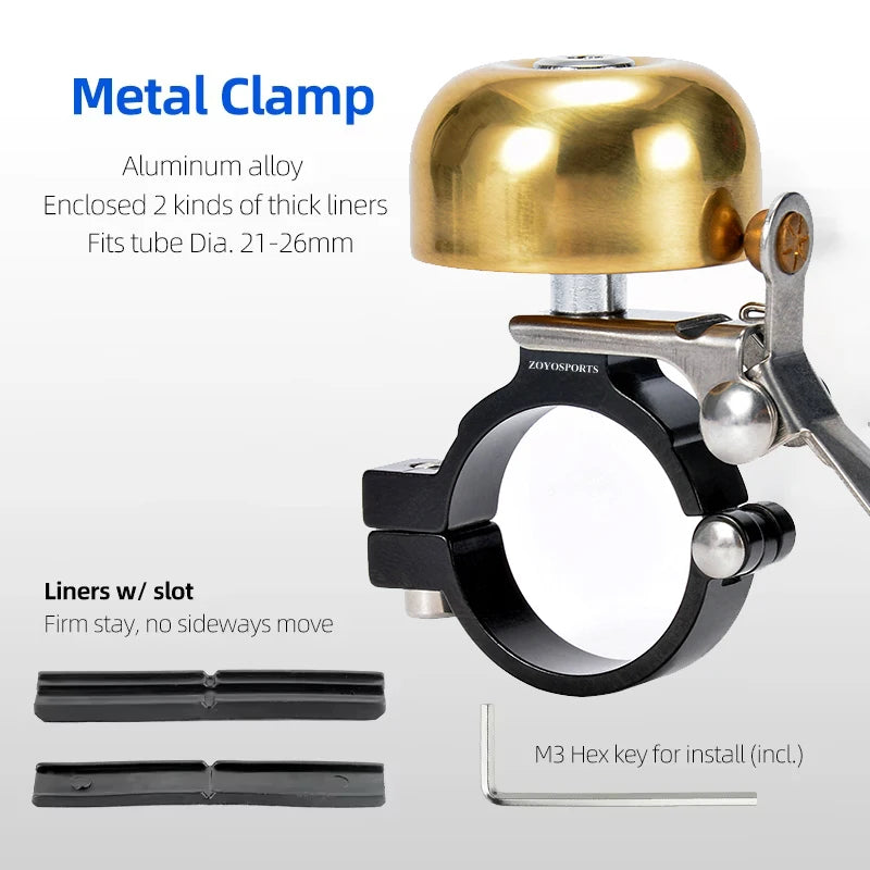 Brass Bike Bell 35mm High-Pitch 110dB Left/Right Hand Use