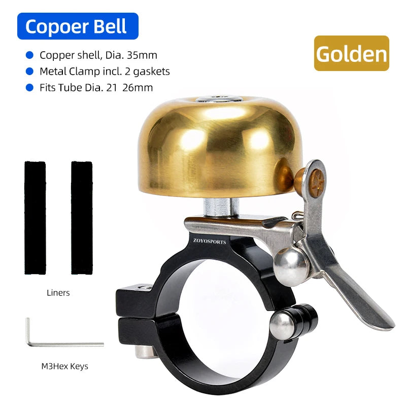 Brass Bike Bell 35mm High-Pitch 110dB Left/Right Hand Use