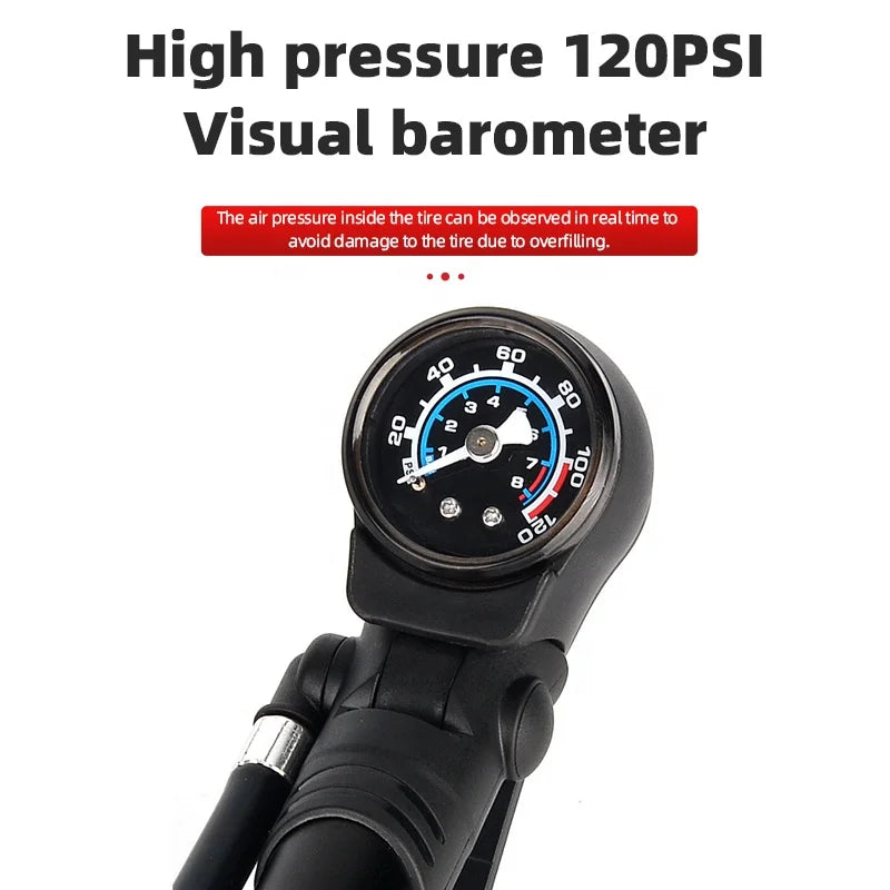 120PSI Aluminum Mini Floor Bike Pump with Pressure Gauge