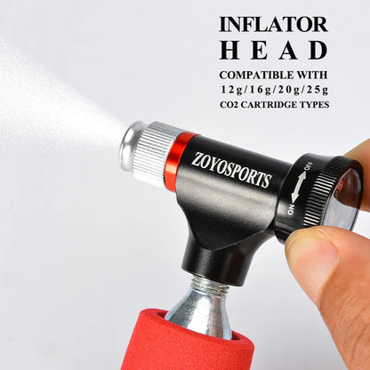 Mini CO2 Inflator with Pressure Gauge for Bike Schrader Presta Valves
