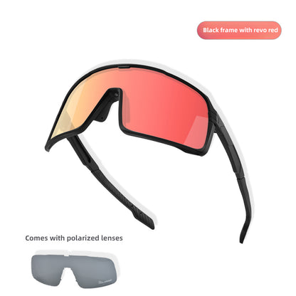 ZY-916 Cycling Sunglasses – Choose Lens Configuration – Black / Red Mirrored + Polarized Lens