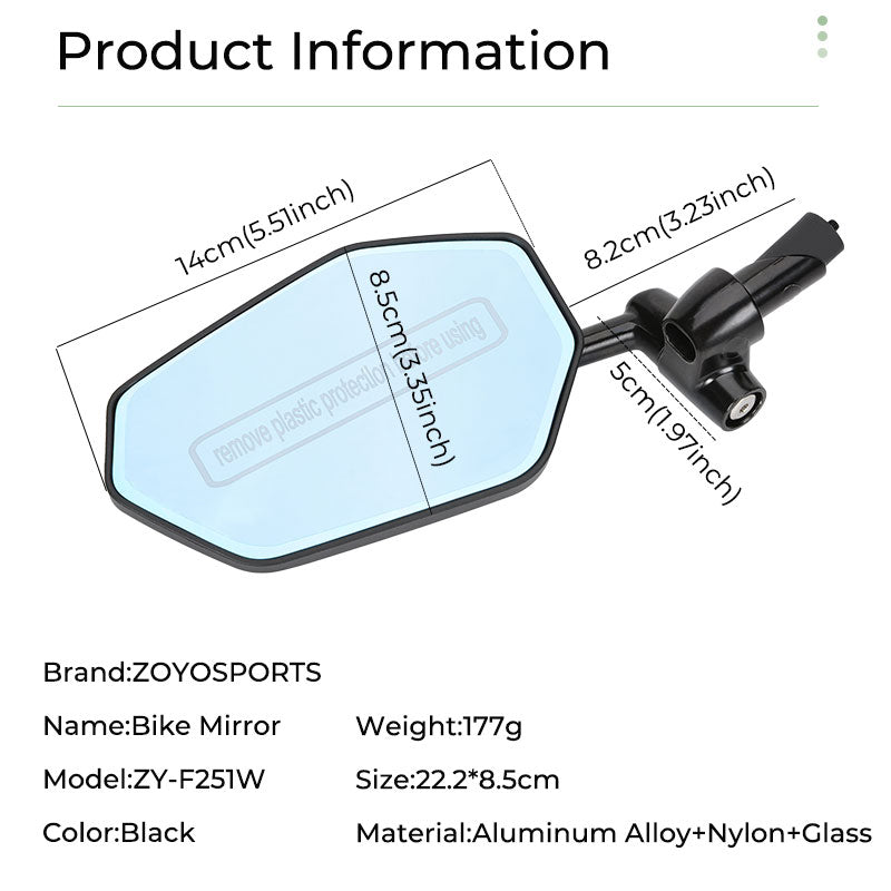 ZY-F251W bicycle mirror — dimensions